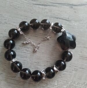 Elegant Smokey Quartz Black Beaded Bracelet